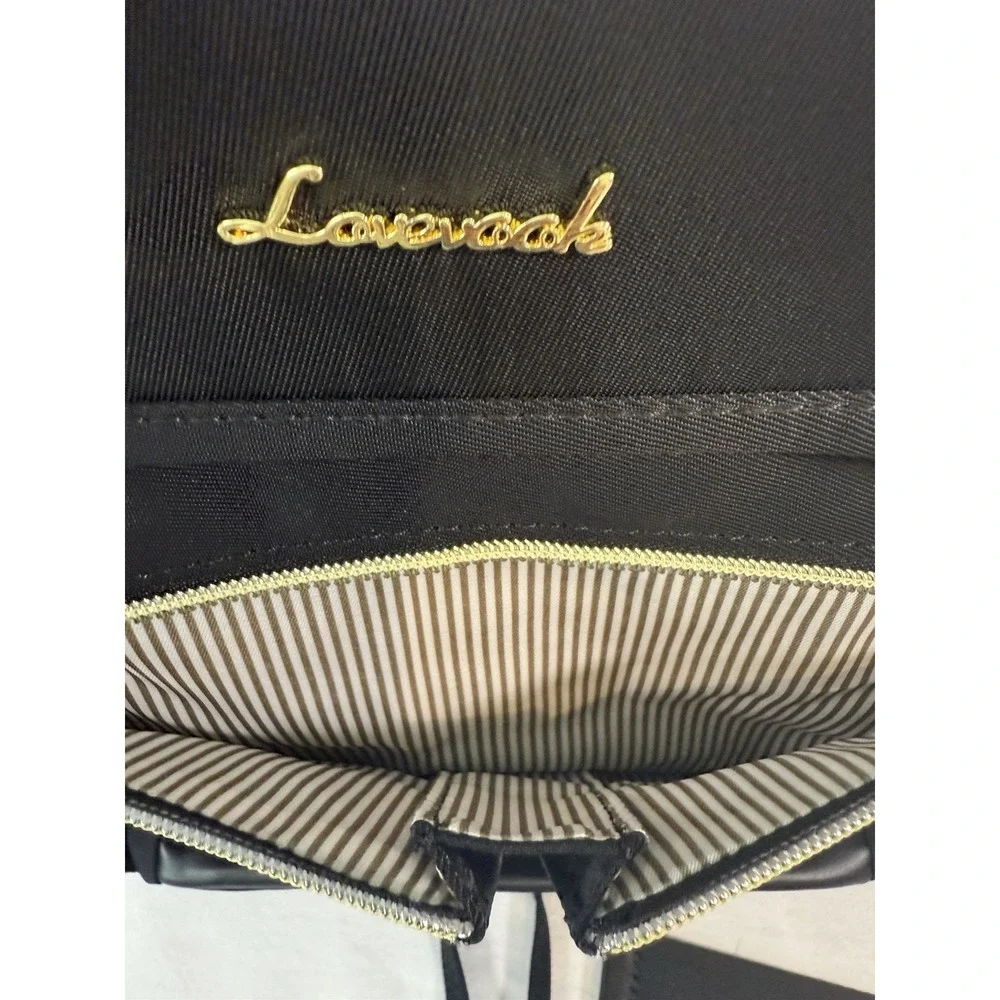 Black Lovevook Backpack Tote Bag 2-Piece Set w/ Pouch Gold Zippers NWT‎